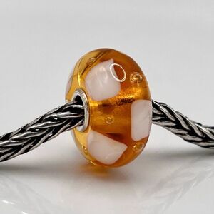TROLLBEADS Golden Amber Glass & White Unique LAA 925S NEW Condition